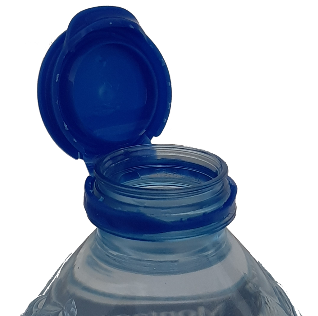 Blue water bottle tethered cap.